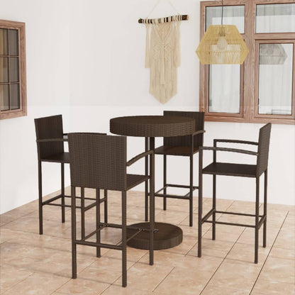 5-piece garden bar set poly rattan brown