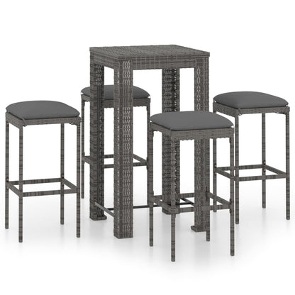 5-piece garden bar set with cushions poly rattan grey