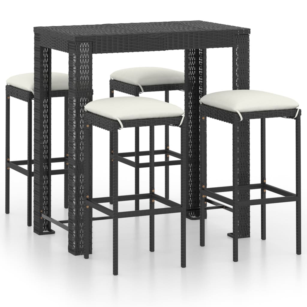 5-piece garden bar set with cushions poly rattan black