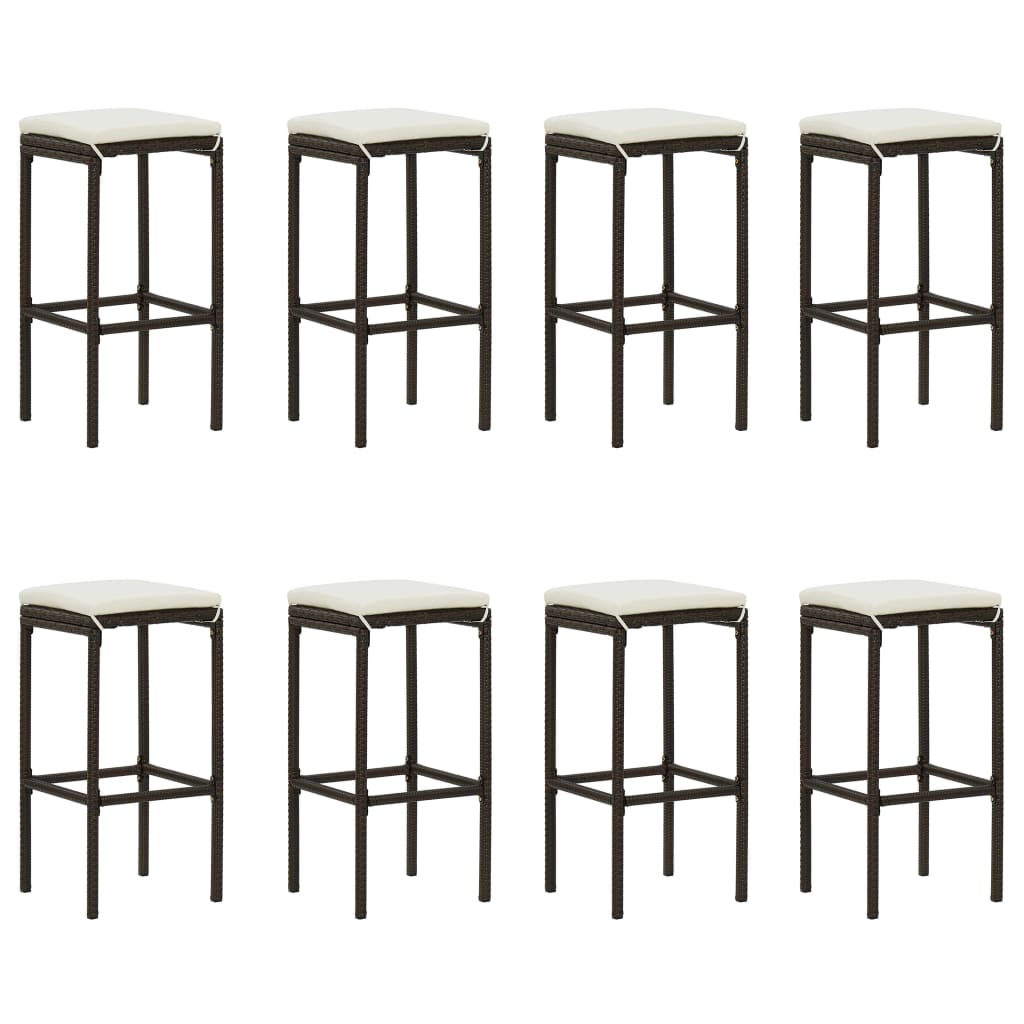 9-piece garden bar set with cushions poly rattan brown