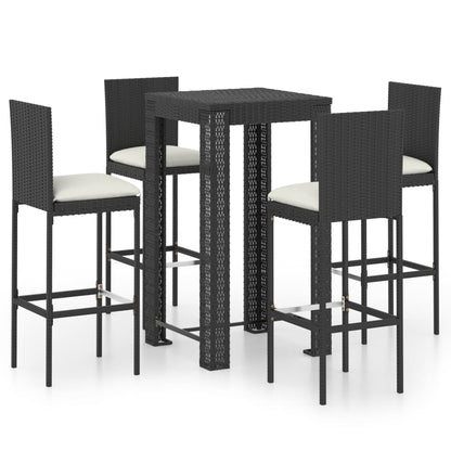 5-piece garden bar set with cushions poly rattan black