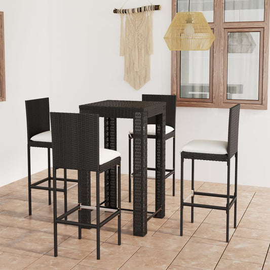 5-tlg. Gartenbar-Set mit Kissen Poly Rattan Schwarz