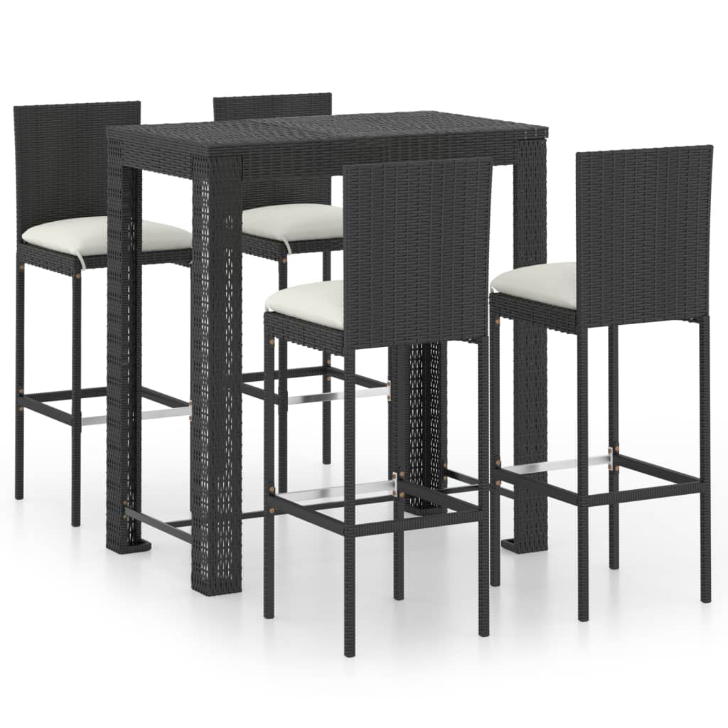 5-piece garden bar set with cushions poly rattan black