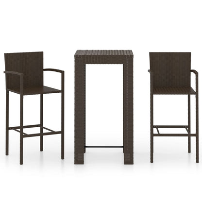 3-piece garden bar set with armrests poly rattan brown
