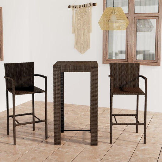 3-tlg. Garten-Bar-Set mit Armlehnen Poly Rattan Braun