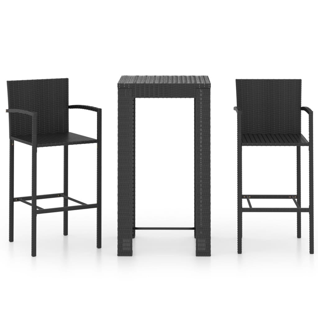 3-piece garden bar set with armrests poly rattan black