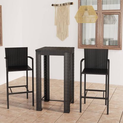 3-piece garden bar set with armrests poly rattan black