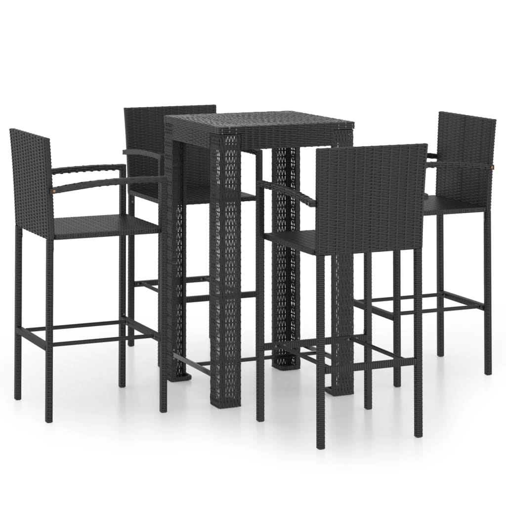 5-tlg. Garten-Bar-Set mit Armlehnen Poly Rattan Schwarz
