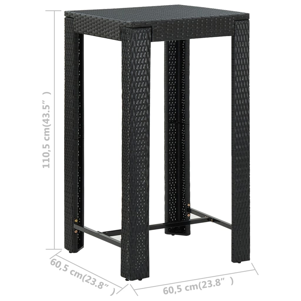 5-tlg. Garten-Bar-Set mit Armlehnen Poly Rattan Schwarz