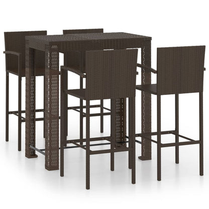 5-piece garden bar set with armrests poly rattan brown