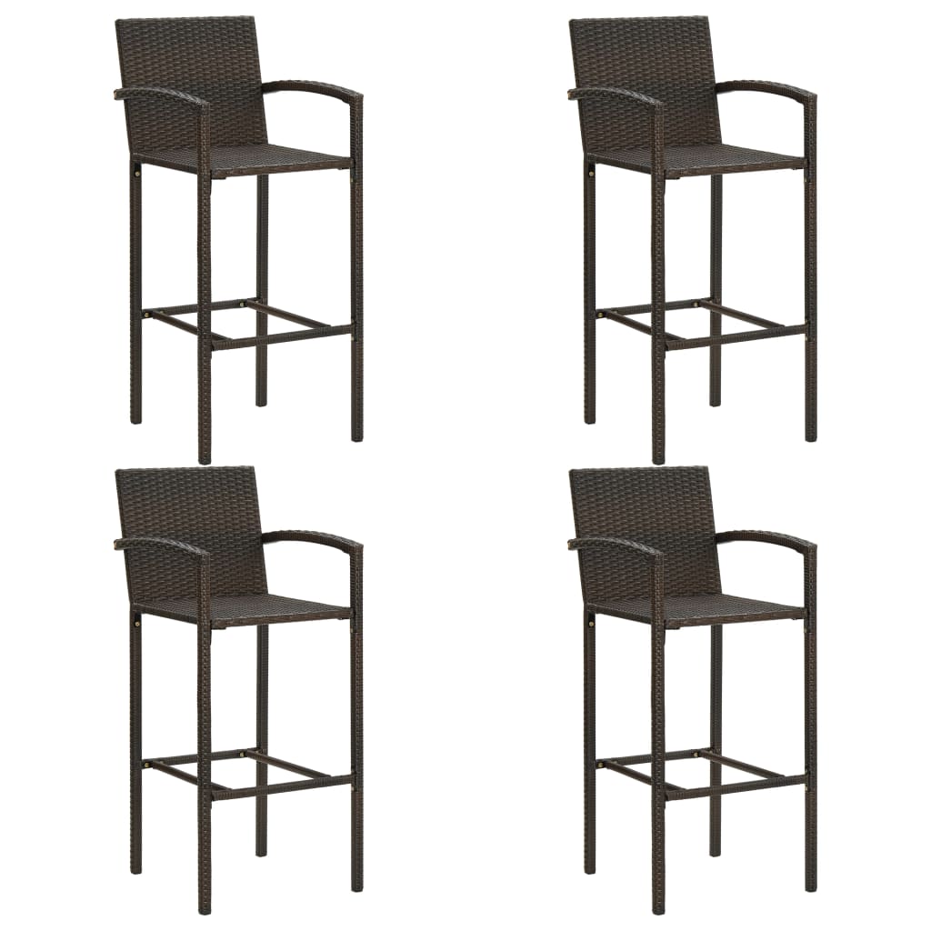 5-piece garden bar set with armrests poly rattan brown