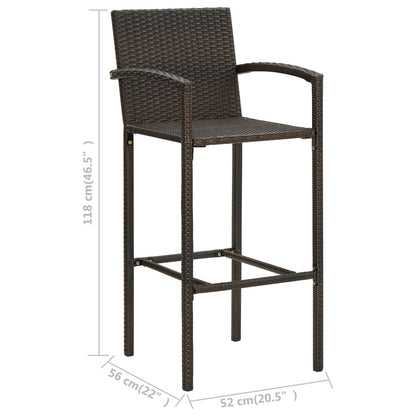 5-piece garden bar set with armrests poly rattan brown