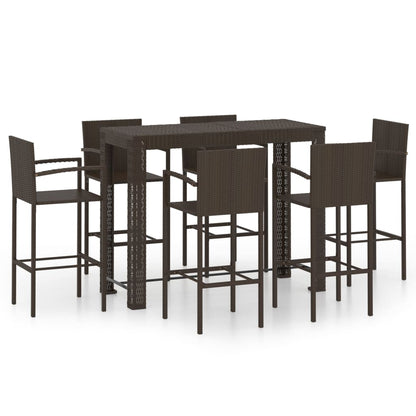 7-piece garden bar set with armrests poly rattan brown