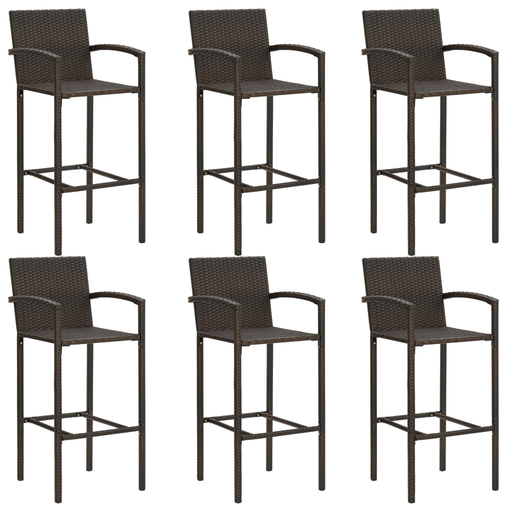 7-piece garden bar set with armrests poly rattan brown