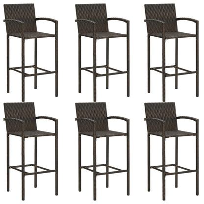 7-piece garden bar set with armrests poly rattan brown