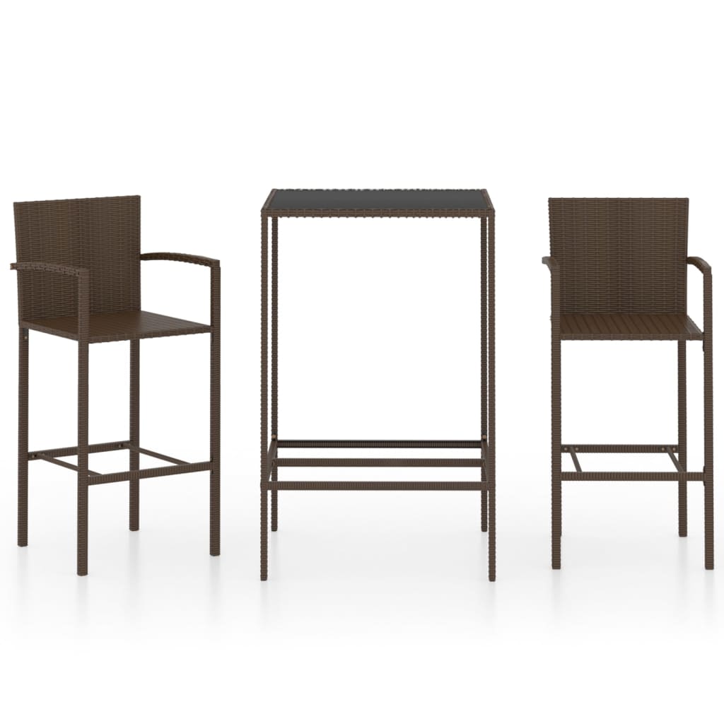 3-piece garden bar set poly rattan brown
