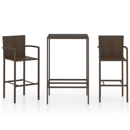 3-piece garden bar set poly rattan brown