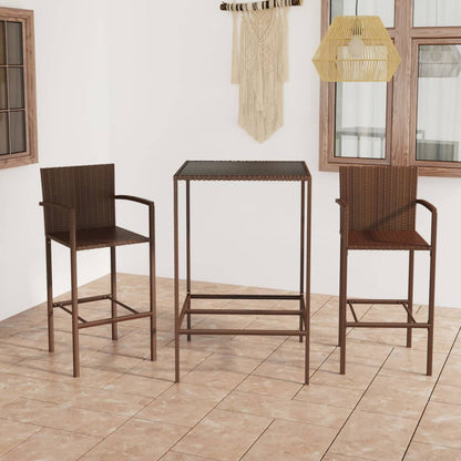 3-piece garden bar set poly rattan brown