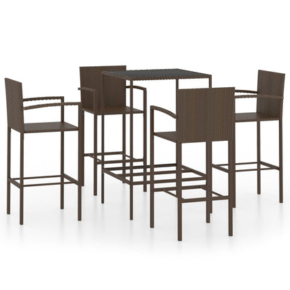 5-piece garden bar set poly rattan brown