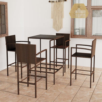 5-piece garden bar set poly rattan brown