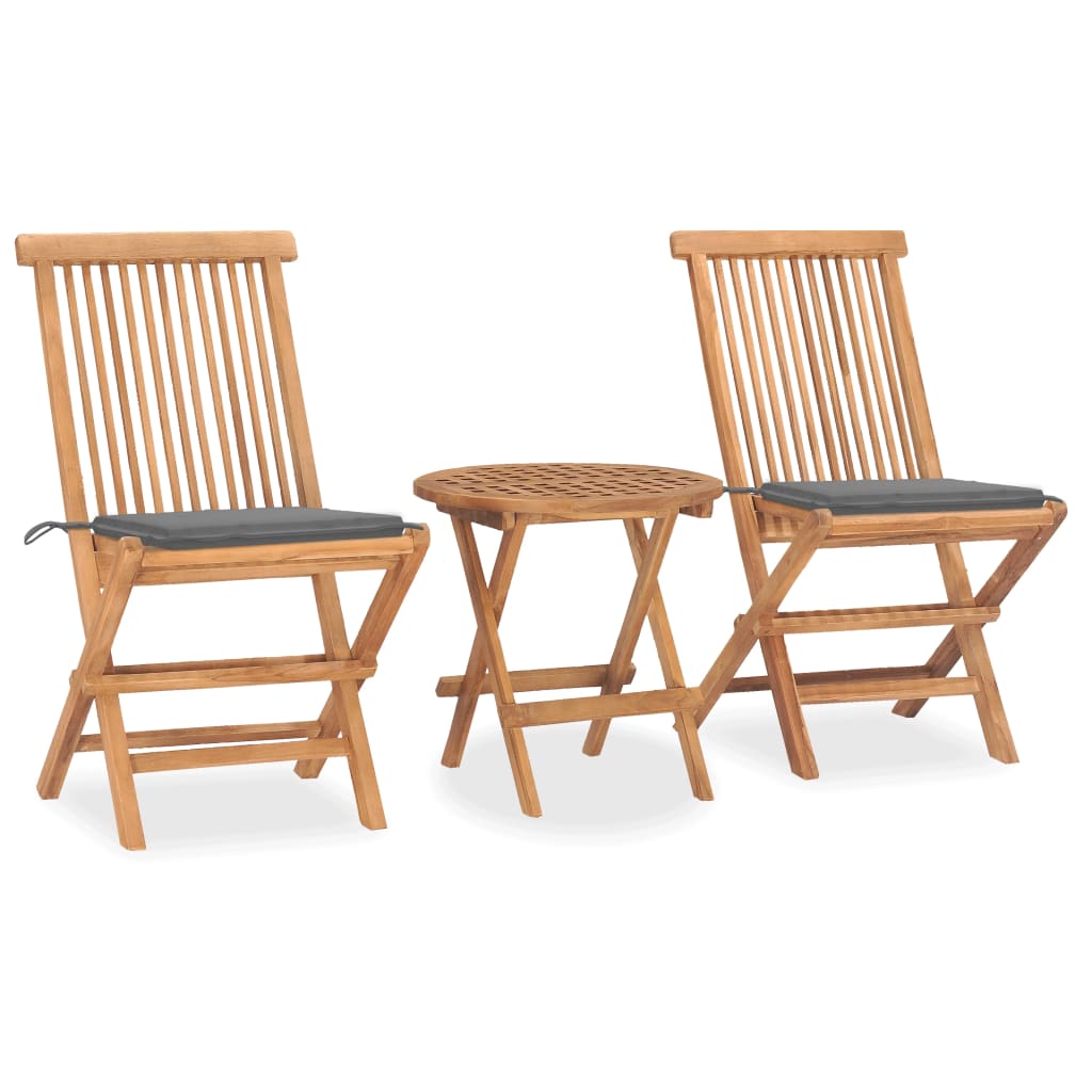 3-piece garden dining set with cushions, foldable, solid teak wood