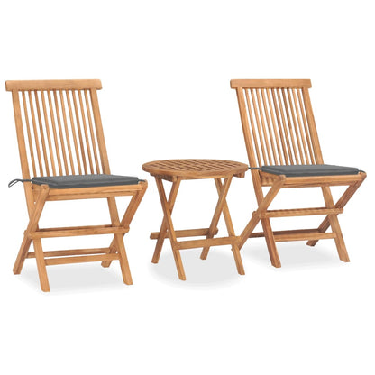 3-piece garden dining set with cushions, foldable, solid teak wood