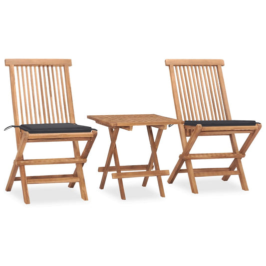 3-piece garden dining set with cushions, foldable, solid teak wood