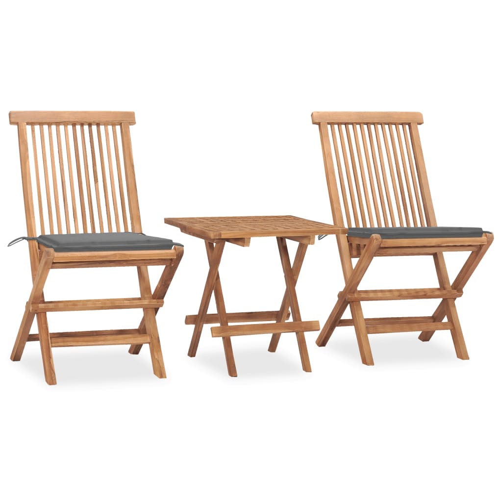 3-piece garden dining set with cushions, foldable, solid teak wood