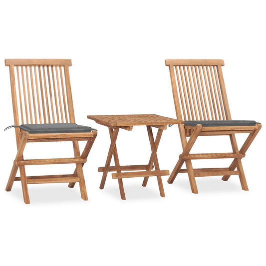 3-piece garden dining set with cushions, foldable, solid teak wood