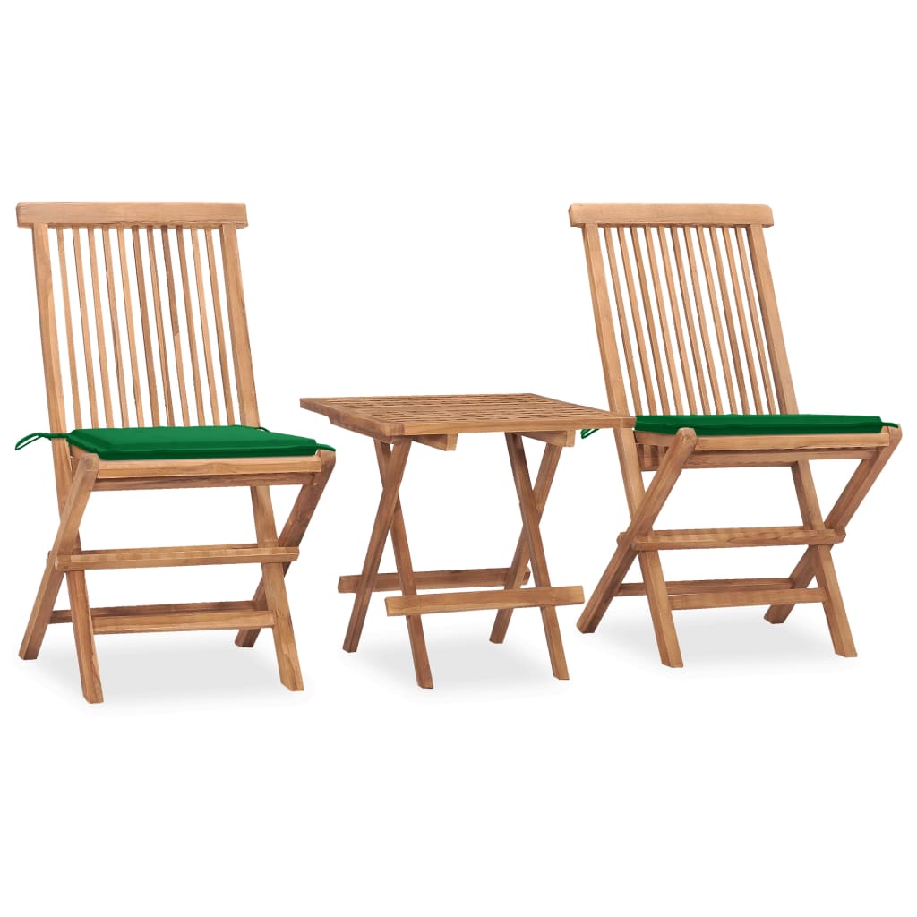 3-piece garden dining set with cushions, foldable, solid teak wood