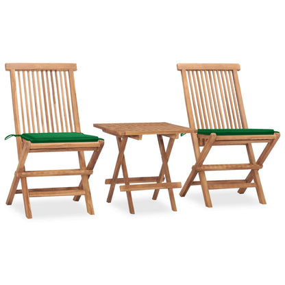 3-piece garden dining set with cushions, foldable, solid teak wood