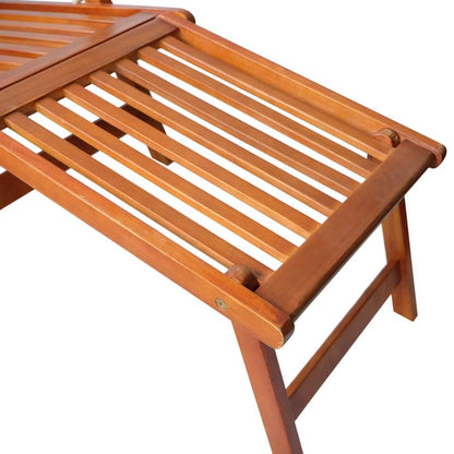 Deck chair with footrest and cushion made of solid acacia wood