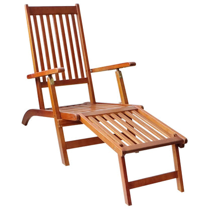 Deck chair with footrest and cushion made of solid acacia wood