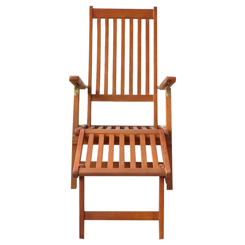 Deck chair with footrest and cushion made of solid acacia wood
