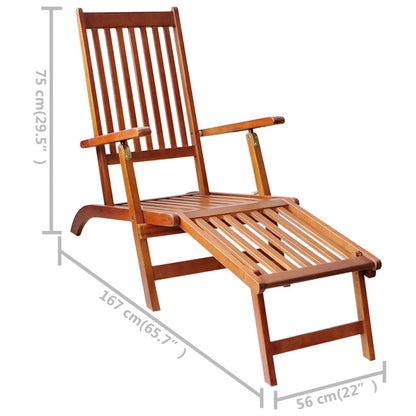 Deck chair with footrest and cushion made of solid acacia wood