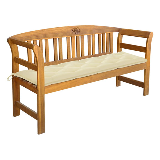 Garden bench with cushion 157 cm solid acacia wood