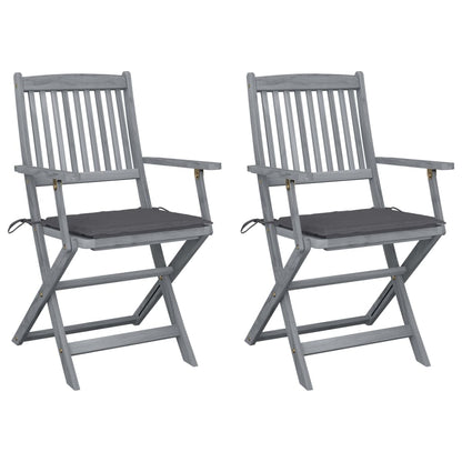 Folding garden chairs 2 pcs. with seat cushions solid wood acacia