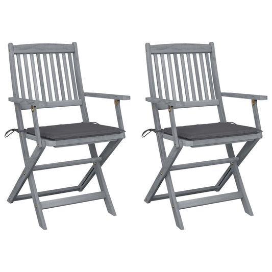 Folding garden chairs 2 pcs. with seat cushions solid wood acacia