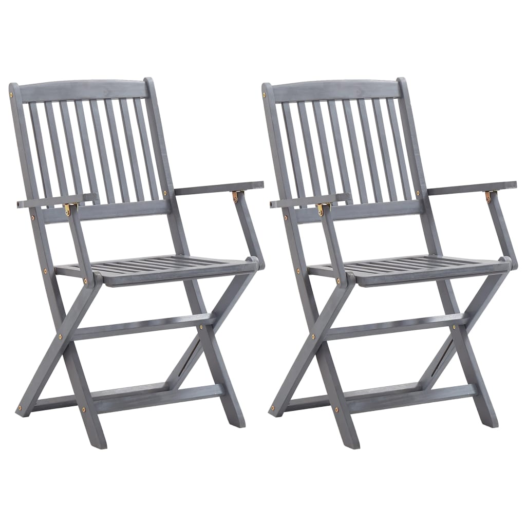 Folding garden chairs 2 pcs. with seat cushions solid wood acacia