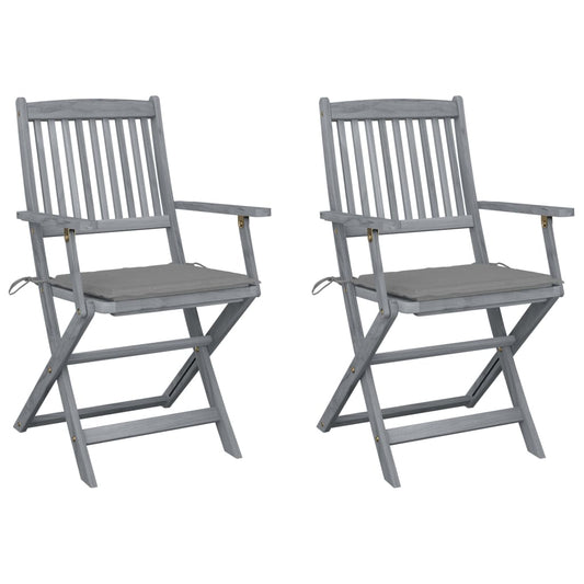 Folding garden chairs 2 pcs. with seat cushions solid wood acacia