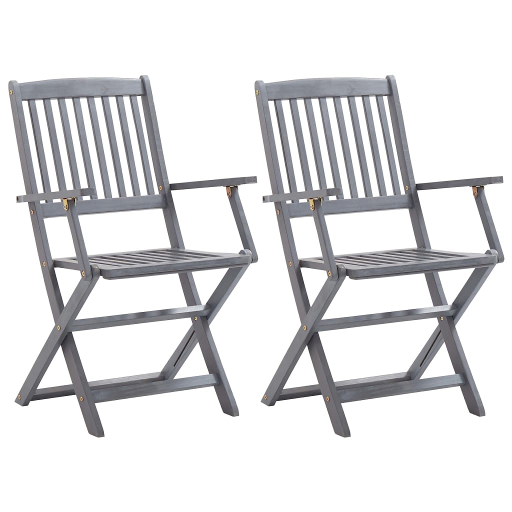 Folding garden chairs 2 pcs. with seat cushions solid wood acacia