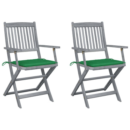 Folding garden chairs 2 pcs. with seat cushions solid wood acacia