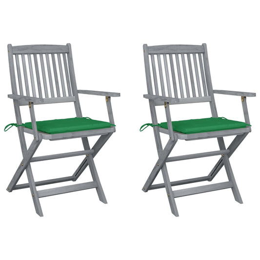 Folding garden chairs 2 pcs. with seat cushions solid wood acacia