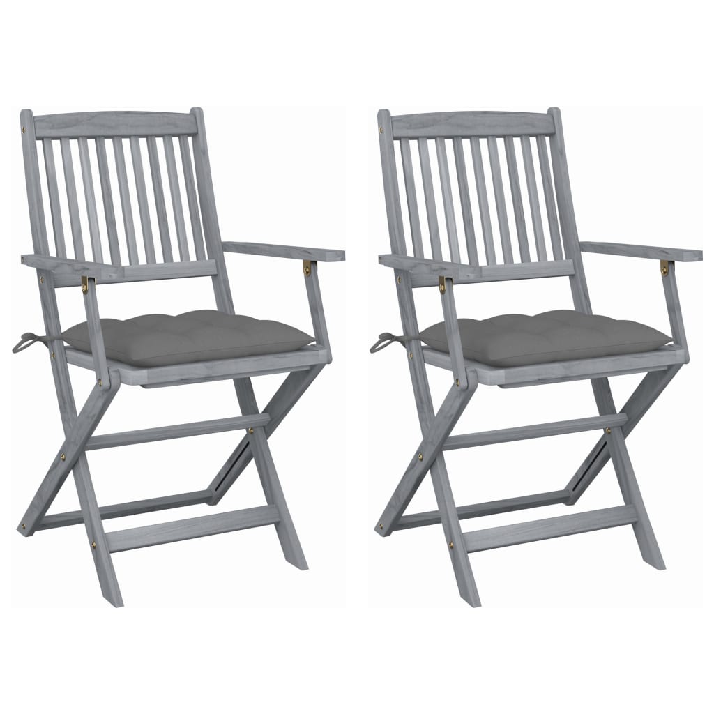 Folding garden chairs 2 pcs. with cushions solid wood acacia