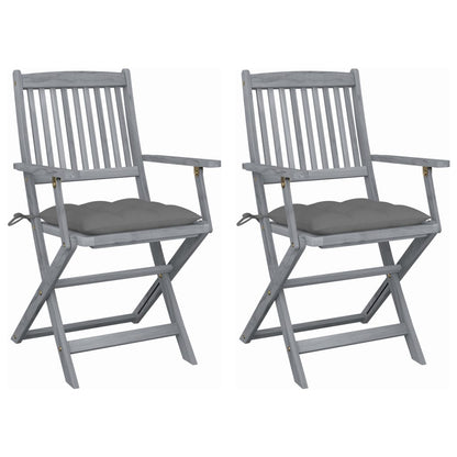Folding garden chairs 2 pcs. with cushions solid wood acacia