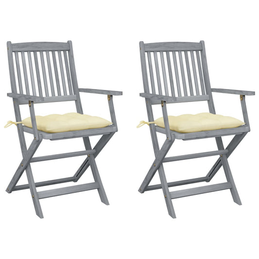 Folding garden chairs 2 pcs. with cushions solid wood acacia
