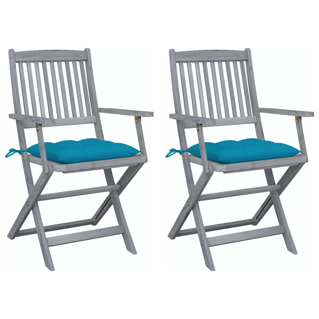 Folding garden chairs 2 pcs. with cushions solid wood acacia
