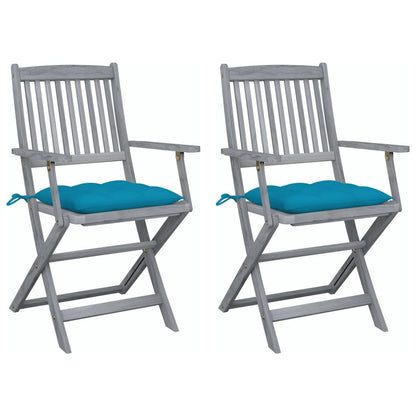 Folding garden chairs 2 pcs. with cushions solid wood acacia