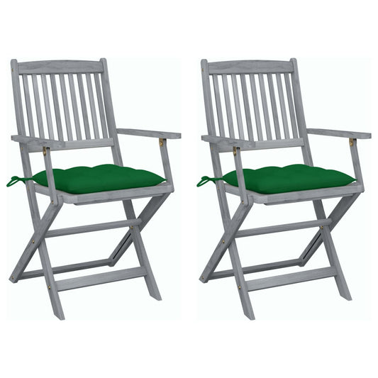 Folding garden chairs 2 pcs. with cushions solid wood acacia