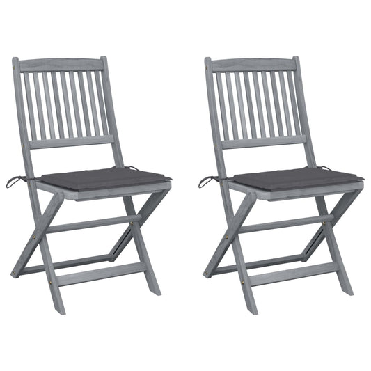 Folding garden chairs 2 pcs. with cushions solid wood acacia